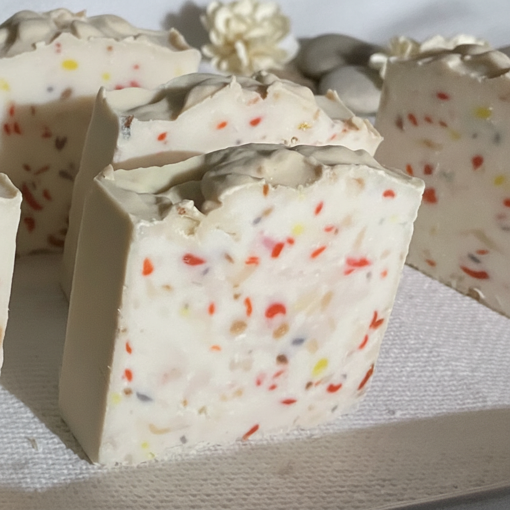 Confetti handmade soap with colorful shredded soap scraps