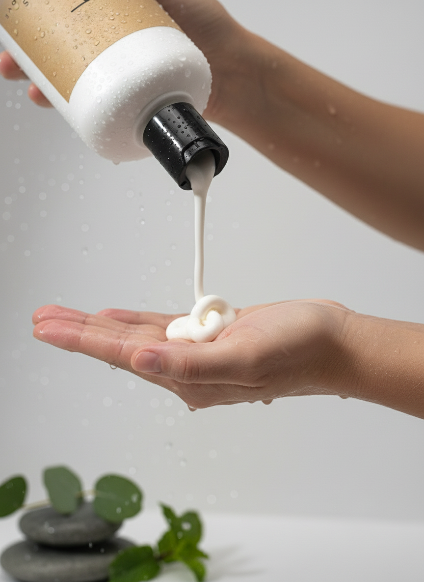 In-Shower Lotion Being Dispensed