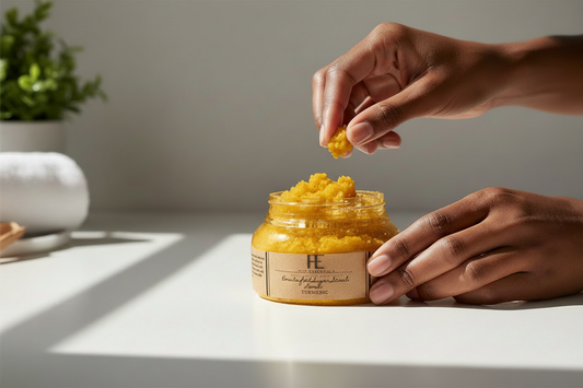 Turmeric Scrub Golden Color with Black Hands